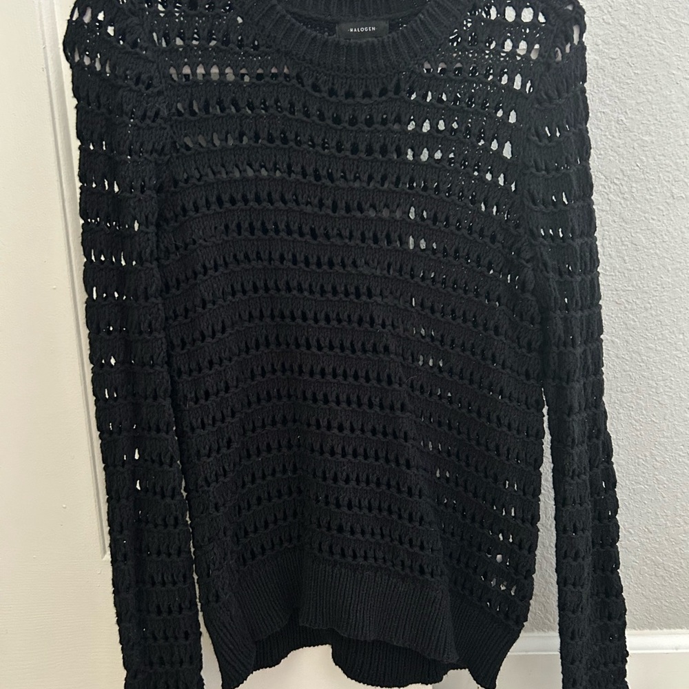 Halogen Black Open-Knit Sweater